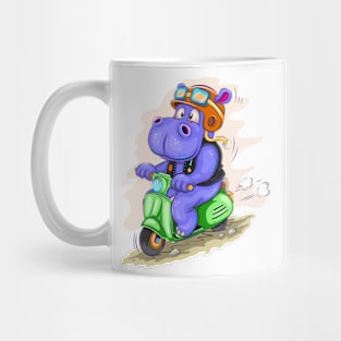 Cartoon hippo motorcyclist Mug